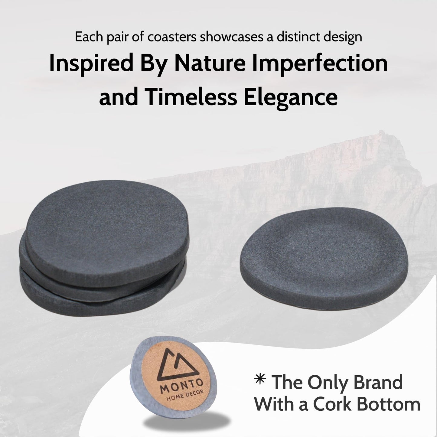 Magic Coasters - Coasters Set of 4, Diatomaceous Earth Stone Coasters for Instant Drying, Both Sustainable & Stylish (Midnight Peak)