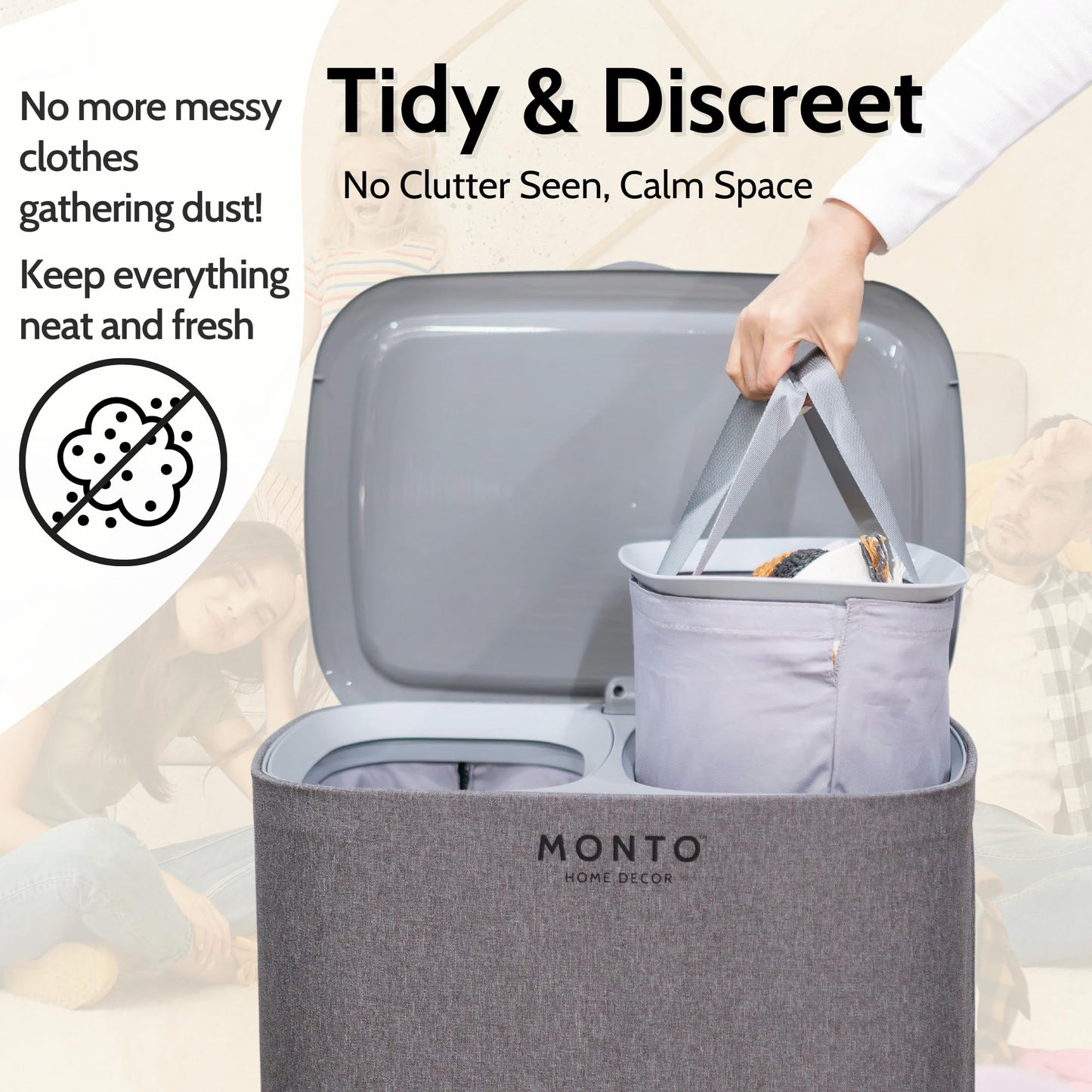 MONTO's Double Laundry Hamper with Removable 2 Section Bags, Easy-Carry Handles & Lid (90L (Family Size))